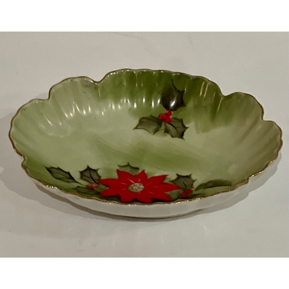 Lefton Poinsettia Dish Candy Bowl Vintage Limited Edition #4394‎